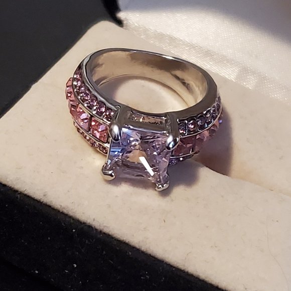 Size 6 Silver Plated Pink Sapphire Ring Rhinestone